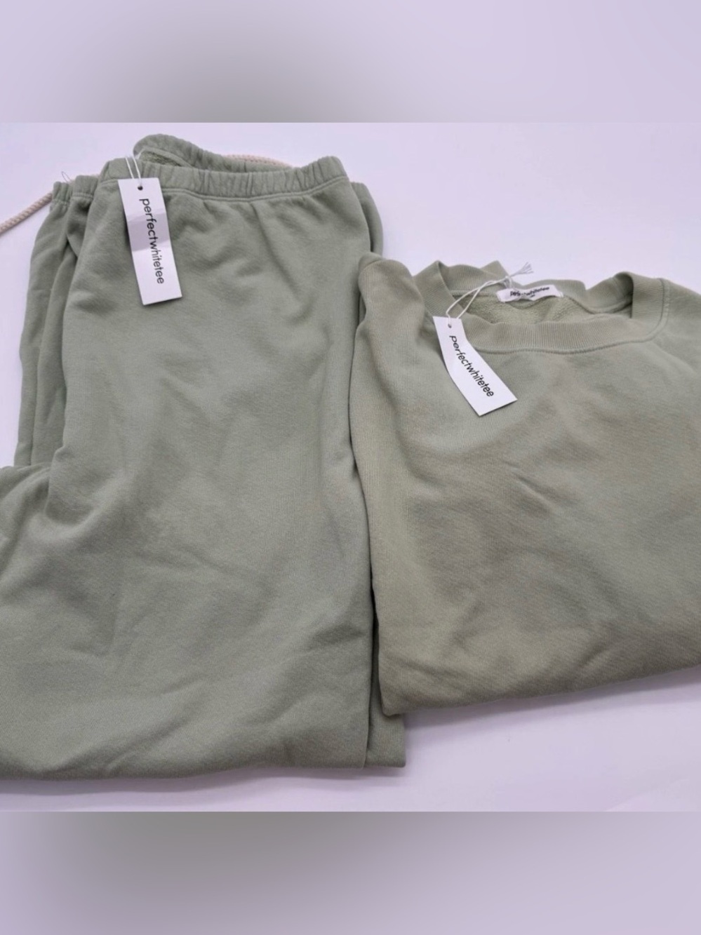 Perfect White Tee Sage Green Sweatshirt & Sweatpants Set new